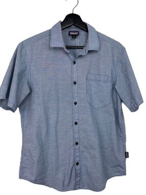 Patagonia Woven Organic Cotton Short Sleeve Shirt size S Blue Outdoor Summer